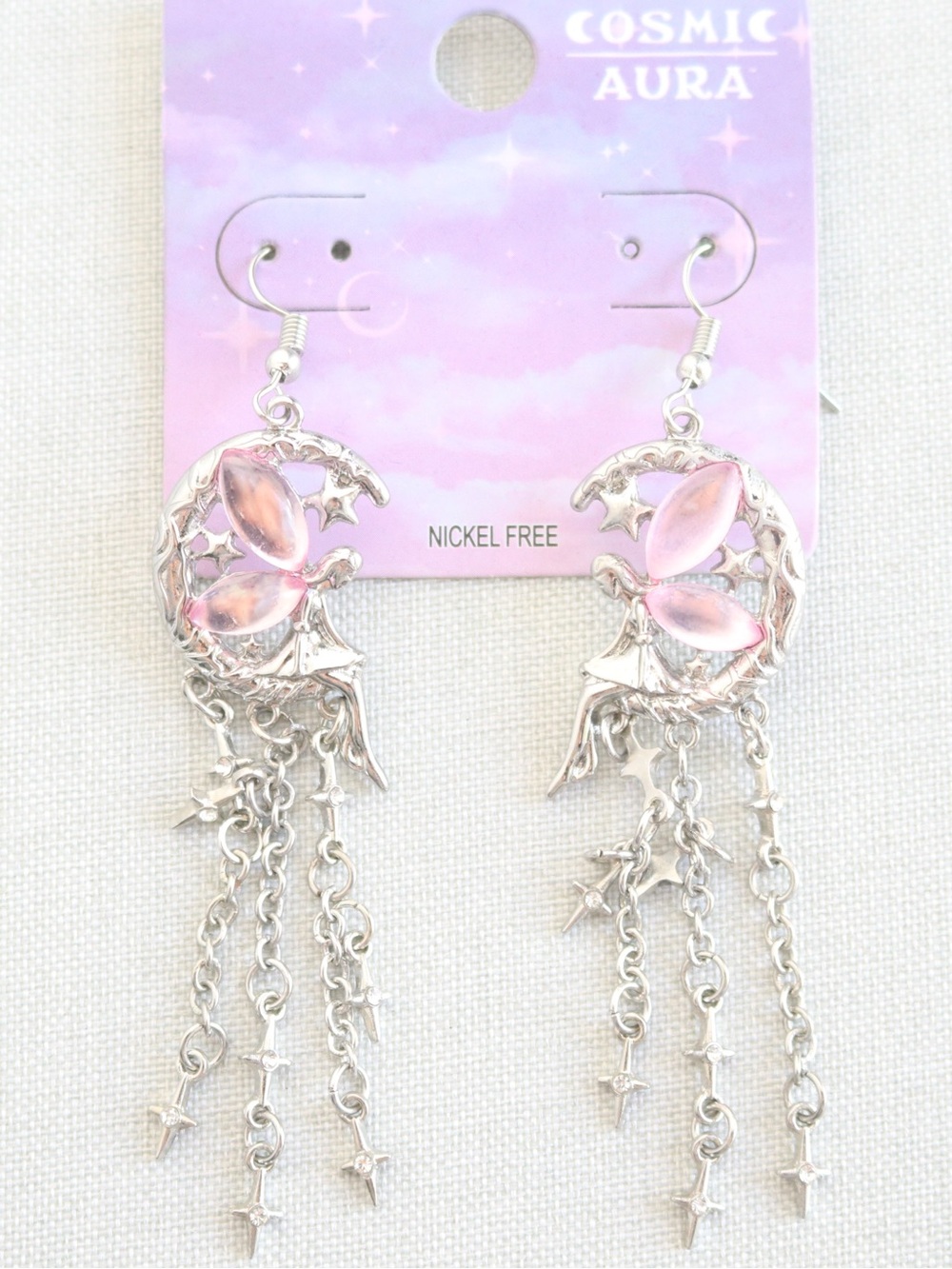 Cosmic Aura | NWT Fairy Crescent Moon Stars Crystal Silver Drop Dangle Earrings